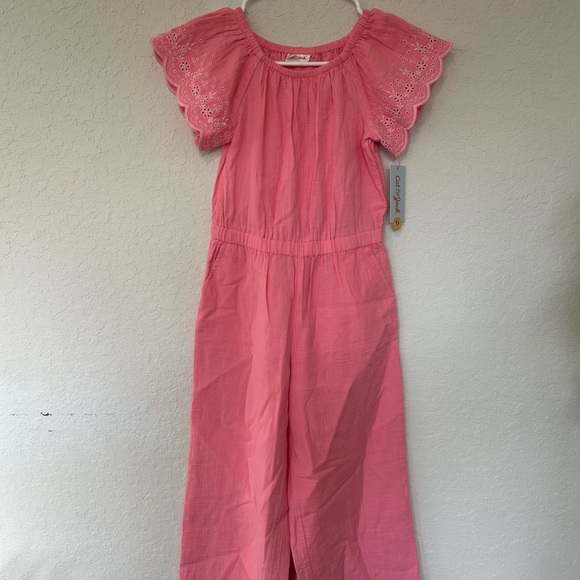 Girls Spring Ready Cat & Jack Pink Flutter-Sleeve Wide-Leg Jumpsuit - Picture 2 of 8